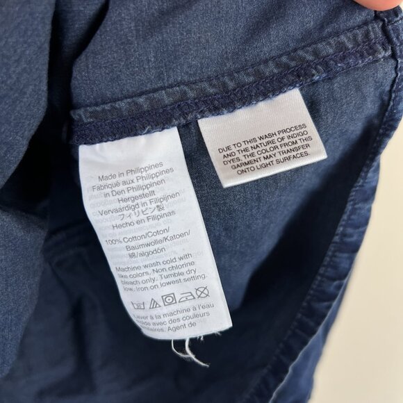 Madewell Indigo Dark Wash Ruffle Hem Chambray Long Sleeve Top - Picture 5 of 6